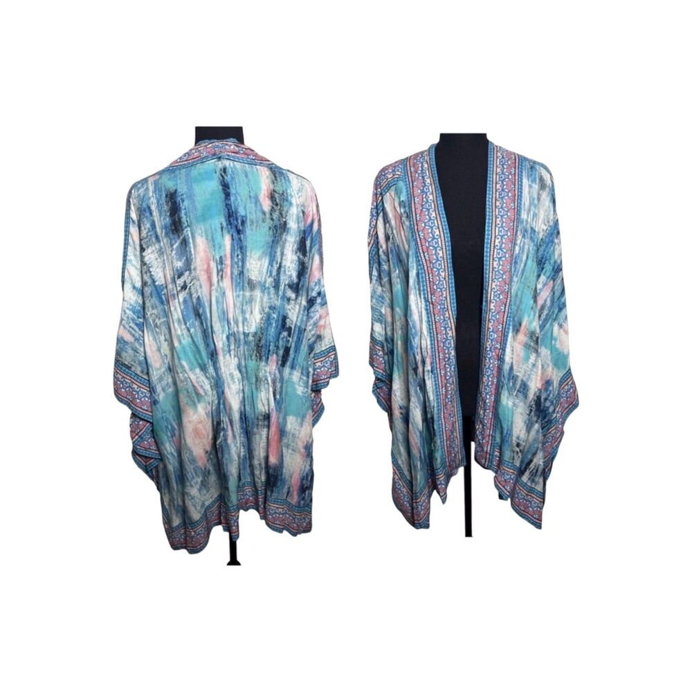 Tolani Kimono Jacket Watercolor Colorful Boho Modal Women's Size 1X